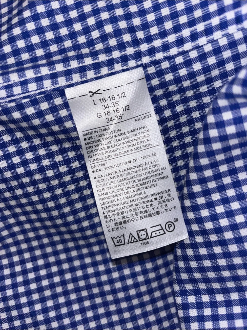 Blue White Non Iron Gingham Check Plaid Banana Republic LS Shirt L STD Fit Men’s